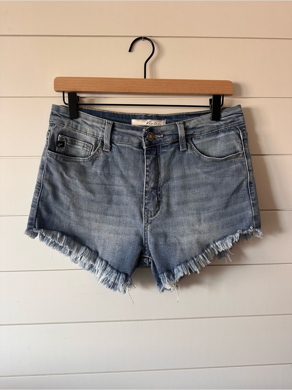 KanCan Light Blue Frayed Hem Denim Shorts
